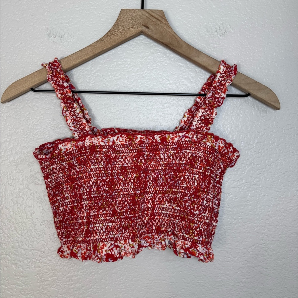 Free People Endless Summer Thalia Smocked Crop Top in Red Ivory Combo Small $118 - Picture 3 of 11